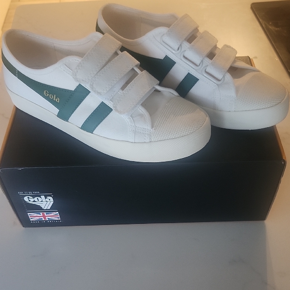 Gola Women's White Sneakers with Green Stripes